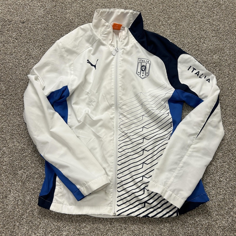 Italy National Team Jacket Mens Large White Soccer Puma FIGC Full Zip Track